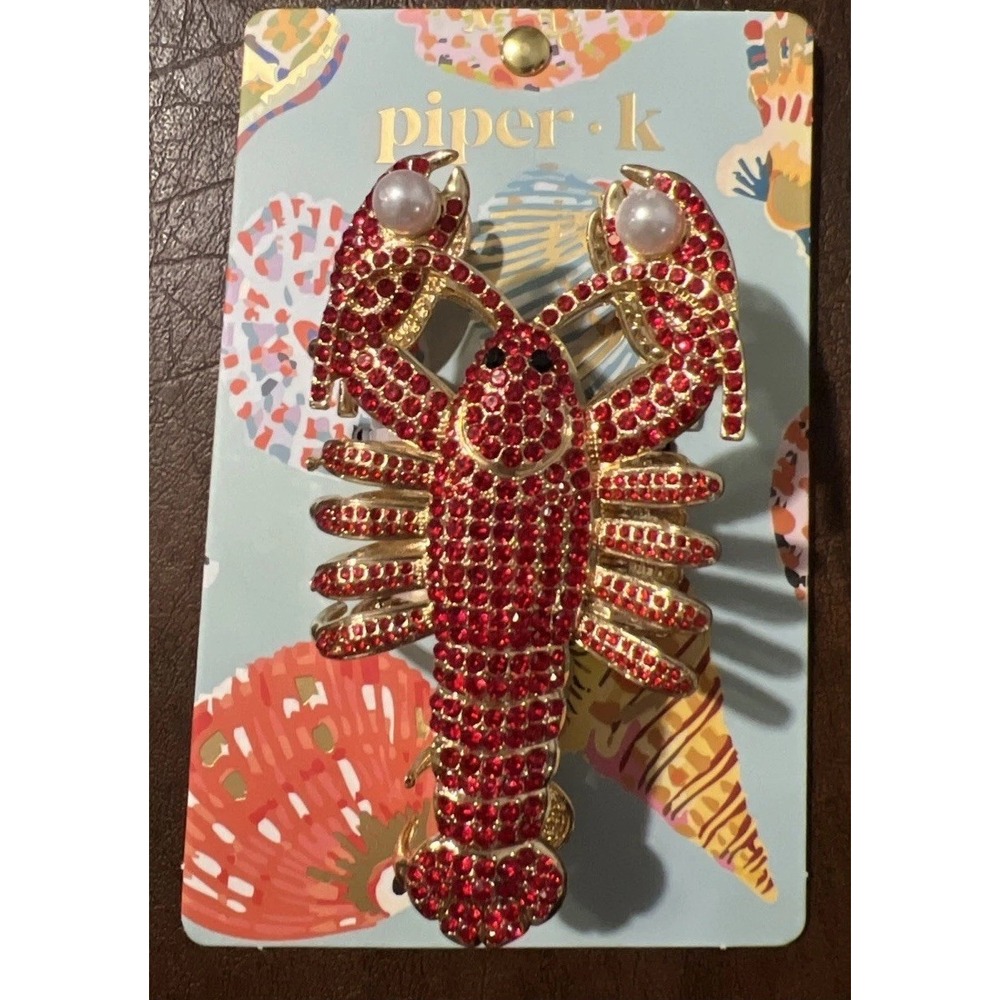 Piper K Red Rhinestone Lobster Hair Claw Clip with 2 faux pearl accents NEW